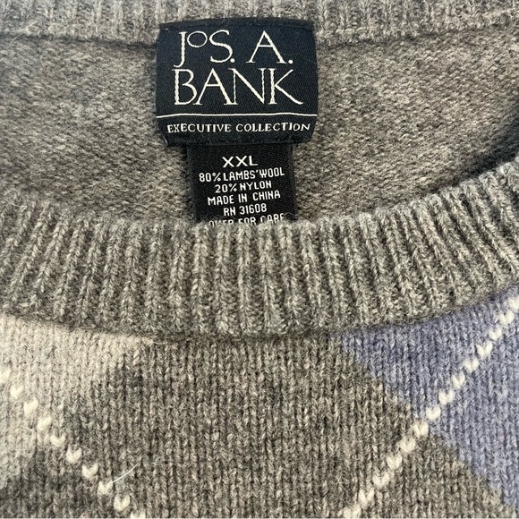 Jos. A. Bank Executive Collection XXL Gray Argyle Lambs Wool Sweater PRE… - Picture 3 of 10